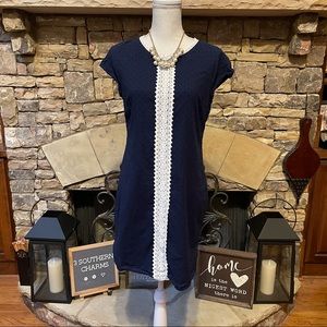 Vineyard Vines Navy Blue White Crochet Lace Dress